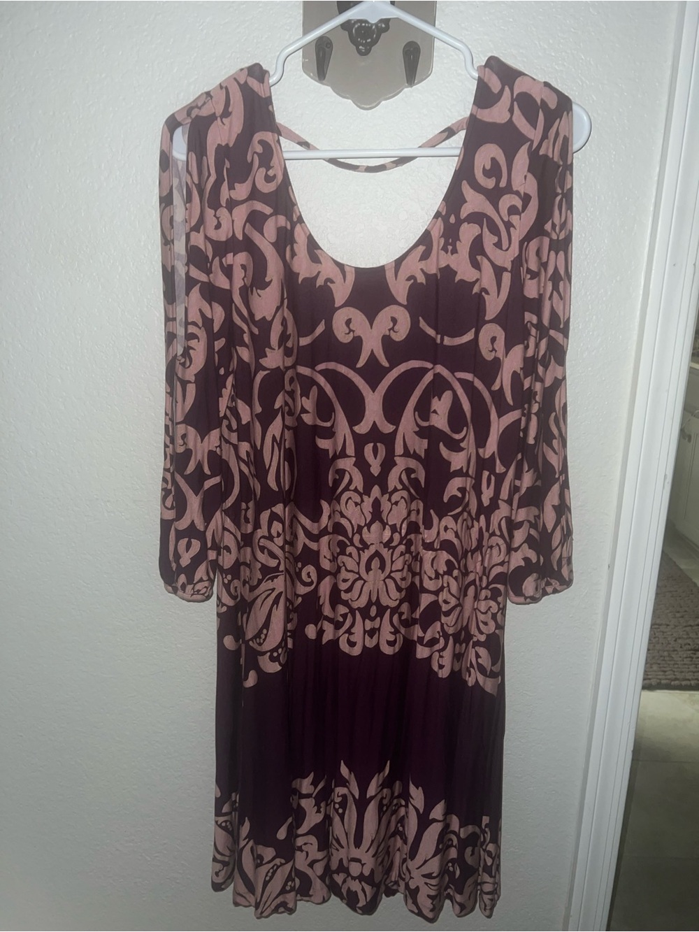 Soma Brown Dress with Blush Ornamental Print, Long Sleeve